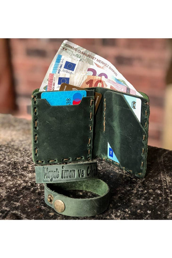 Genuine Leather Wallet - Card Holder Hand-Made: Green