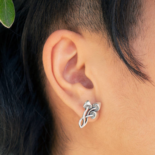 Sterling Silver Three Mushroom Post Earrings 19x12mm
