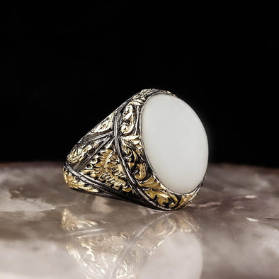 Natural Moonstone Ring Rhodium Plated Sterling Silver