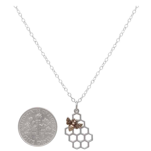 Sterling Silver Honeycomb Necklace with Bronze Bee