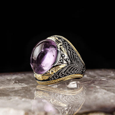 Ephesus Jewelry - Big Amethyst Ring Filigree Sterling Silver