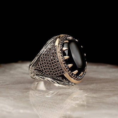 Ephesus Jewelry - Big Black Onyx Cocktail Ring Sterling Silver: 10 US
