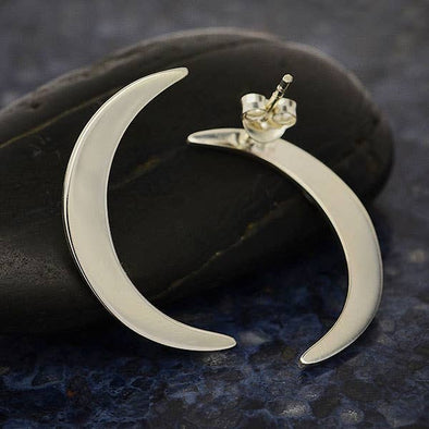 Sterling Silver Large Crescent Moon Post Earrings 26x16mm