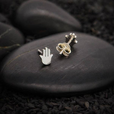 Sterling Silver Hamsa Hand Stud Earrings 7x6mm