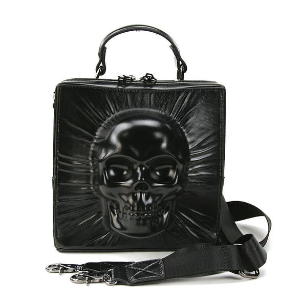 Skull Encased in Square Handheld Bag in Vinyl
