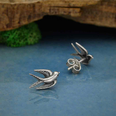 Sterling Silver Swallow Post Earrings 9x11mm