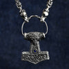 Blue Skane Hammer on Dragon Chain Viking Necklace