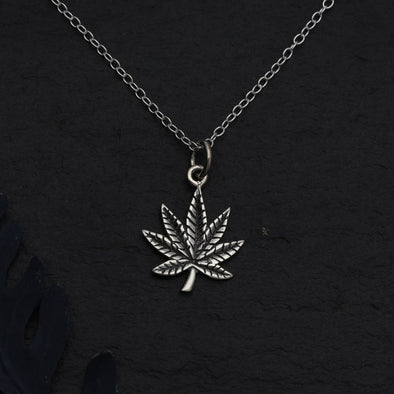 Sterling Silver 18 Inch Pot Leaf Charm Necklace