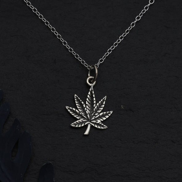 Sterling Silver 18 Inch Pot Leaf Charm Necklace