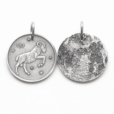 Zodiac Aries Moon Silver Charm
