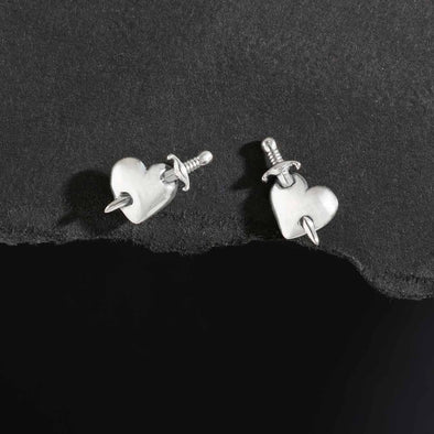 Sterling Silver Sword and Heart Post Earrings 10x9mm