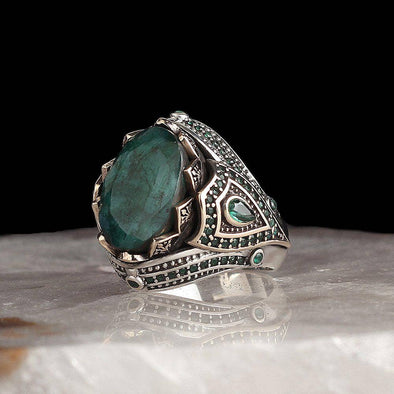 Ephesus Jewelry - Emerald Ring for Men Solid Sterling Silver