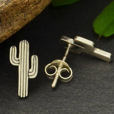 Cactus Post Earrings 12x6mm: Recycled Sterling Silver