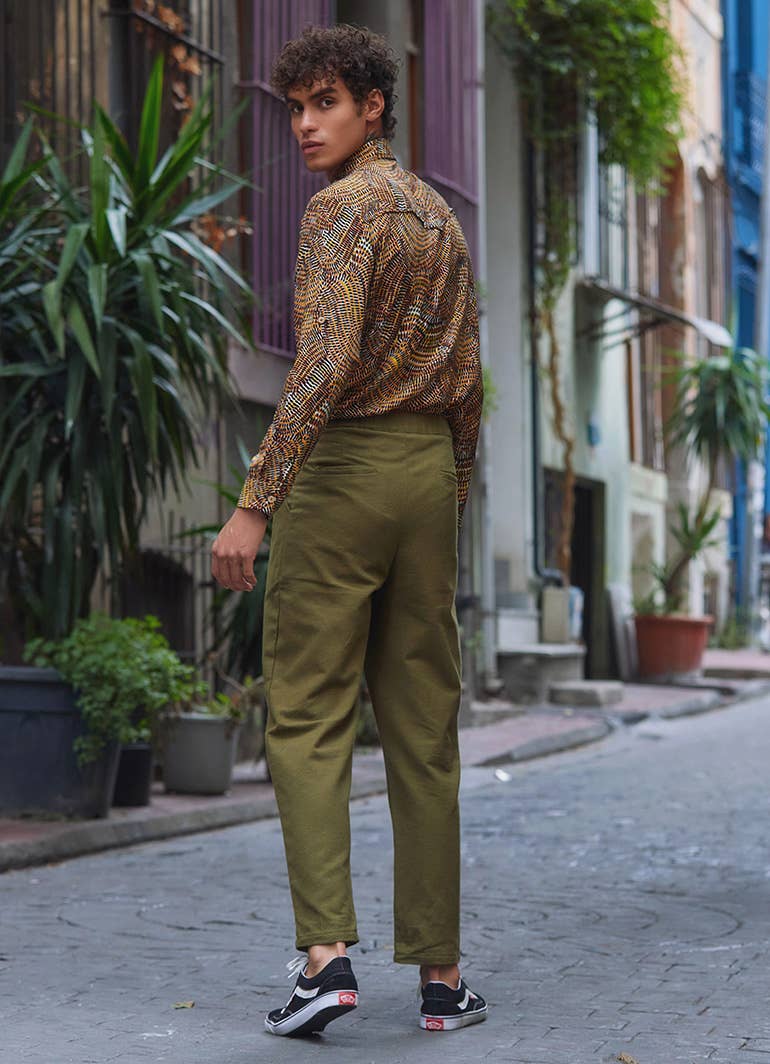 ✓ Boho Style High Waist Khaki Cotton Pants for Men  Sustanaible Fashion【Wynwood  Tribe】 – wynwoodtribe