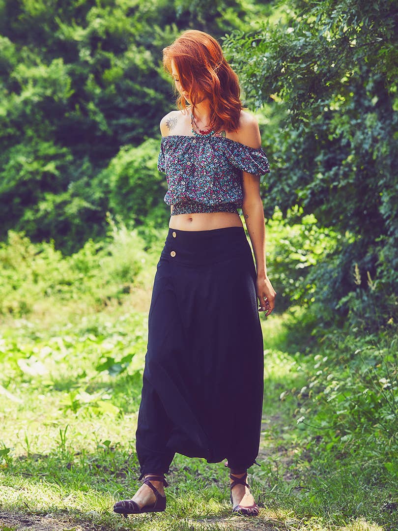 Crop Top Harem Pants 2 Piece Set - Black – SohoGirl.com