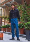 Boho Style High Waist Petrol Cotton Pants for Men