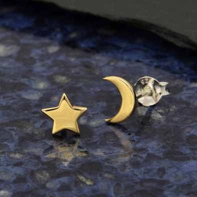 Star and Moon Stud Earrings 7x5mm