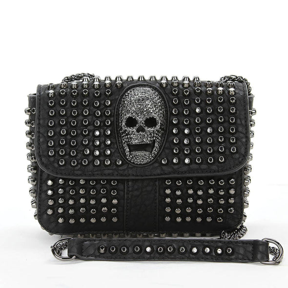 Studded Skull Head Small Shoulder Bag In Vinyl