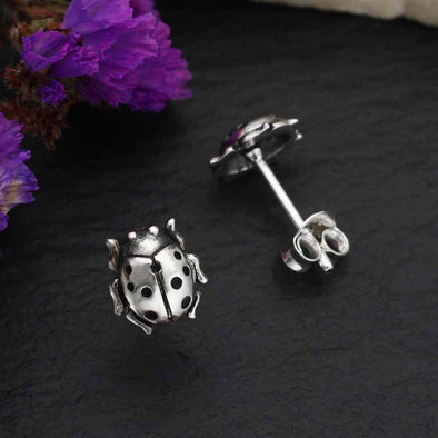 Sterling Silver Lady Bug Post Earrings 8x7mm