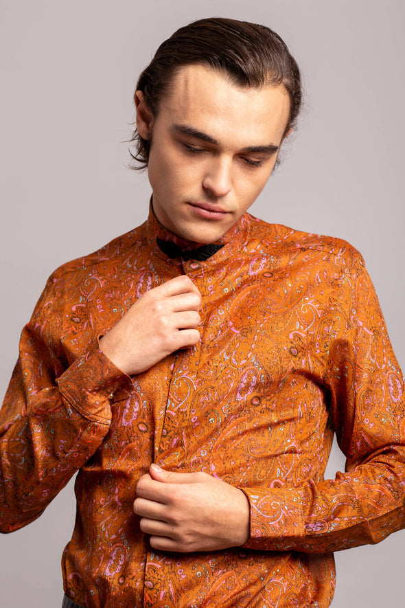 ORANGE PRINT MAO SHIRT