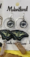 Handmade Glass Eye Cobachon / Clay Butterfly and Quarts Earrings