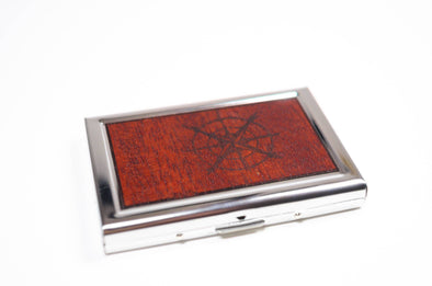 Resolute Star - Real Mahogany Wood Credit Card Rfid Case: Grey Maple / Compass