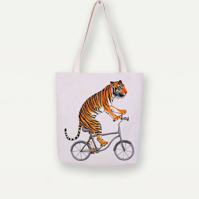 Tiger On Bike Tote Bag, Handbag