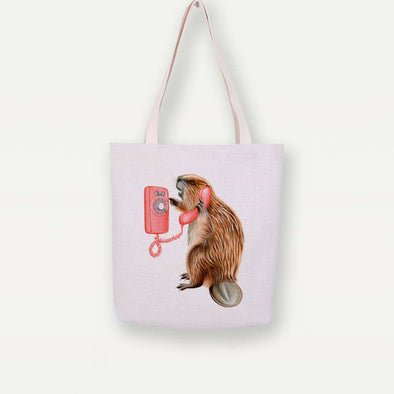 Beaver On The Phone Tote Bag, Handbag