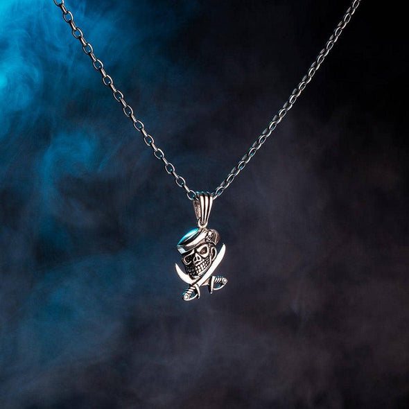 Ephesus Jewelry - Pirate Head Necklace With Crossed Swords In Silver