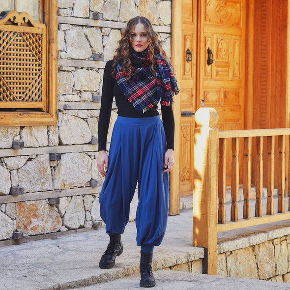 Pleat Detail Boho-Chic Blue Harem Pants