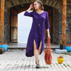 Purple Beaded Slits Boat Neck Tassel Tunic Dress