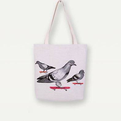 Study Room - Pigeon On Skateboard Tote Bag, Handbag