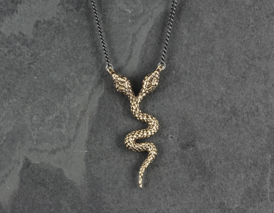 Two-Headed Snake Necklace - Bronze: Gold plated chain / 18"