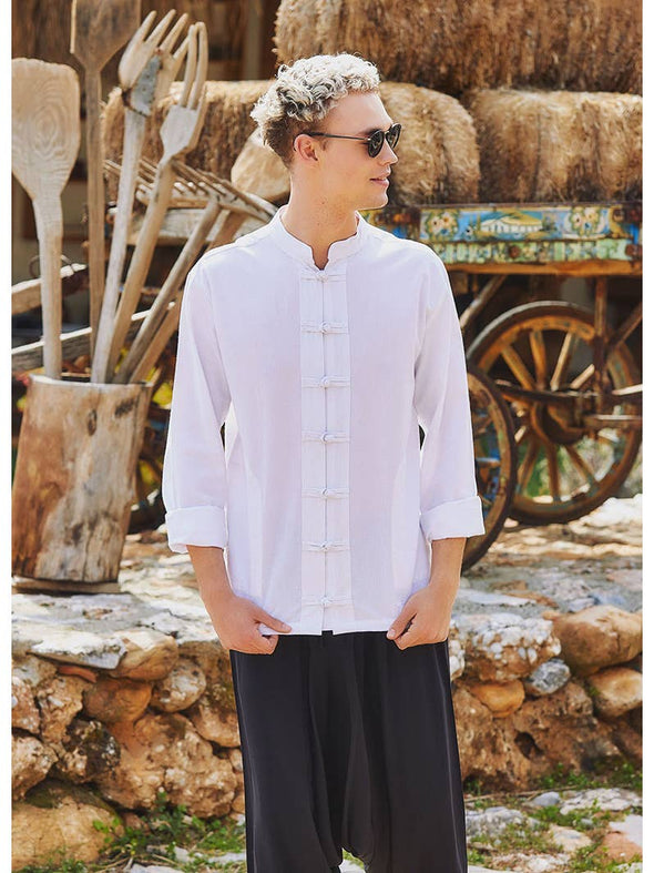 Knot Button Band Collar Men's Shirt