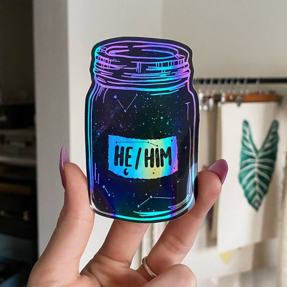 Jess Weymouth - Holographic Pronoun Stickers (she/her) (he/him) (they/them)