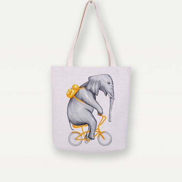 Elephant On Bike Tote Bag, Handbag