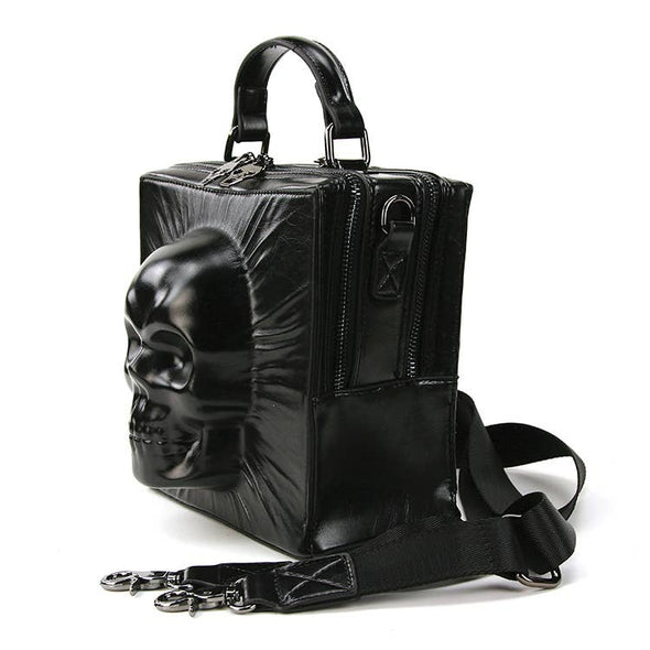 Skull Encased in Square Handheld Bag in Vinyl