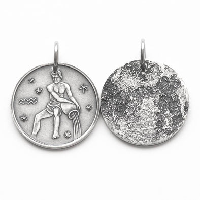 Zodiac Aquarius Moon Silver Charm