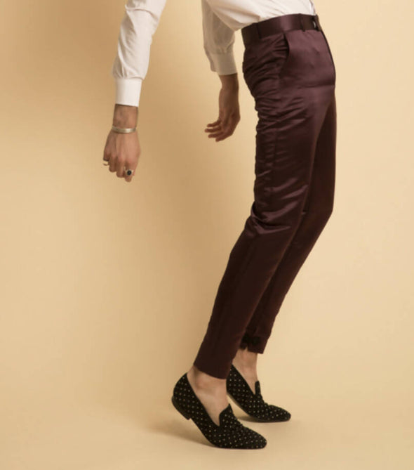 SATIN BORDEAUX TROUSERS