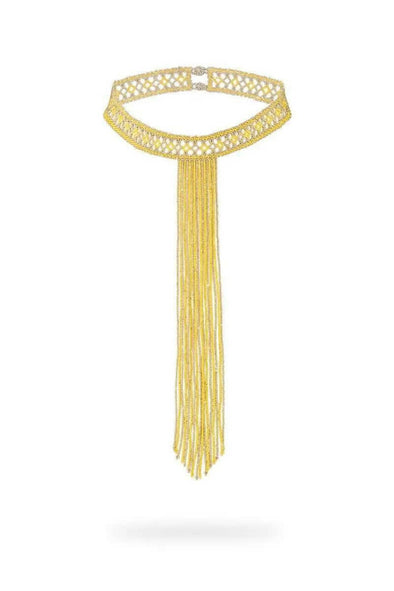 OPEN WEAVE FRINGE CHOKER - GOLD/PLATINUM